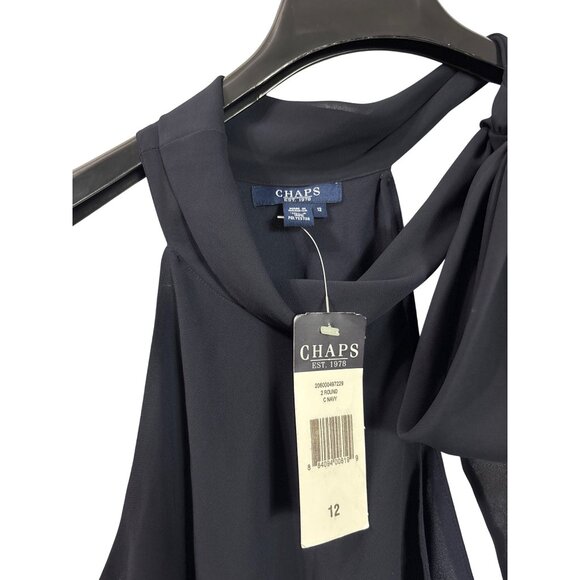 Chaps Womens Navy Halter Top Bow Detail 12 Lightweight High Neck Side Tie New - Picture 2 of 4